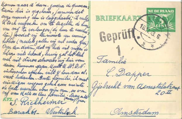 Briefkaart vanuit Westerbork